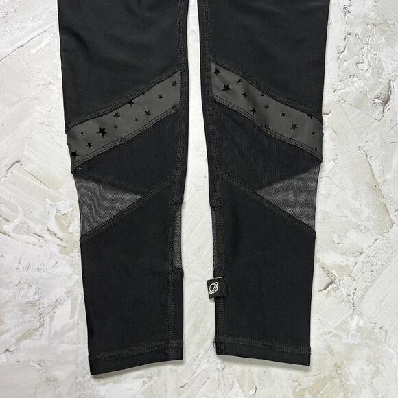 Terez SIZE Small Star Laser Cut Vegan Leather Panel Leggings Black Mesh 2241 - Picture 8 of 12
